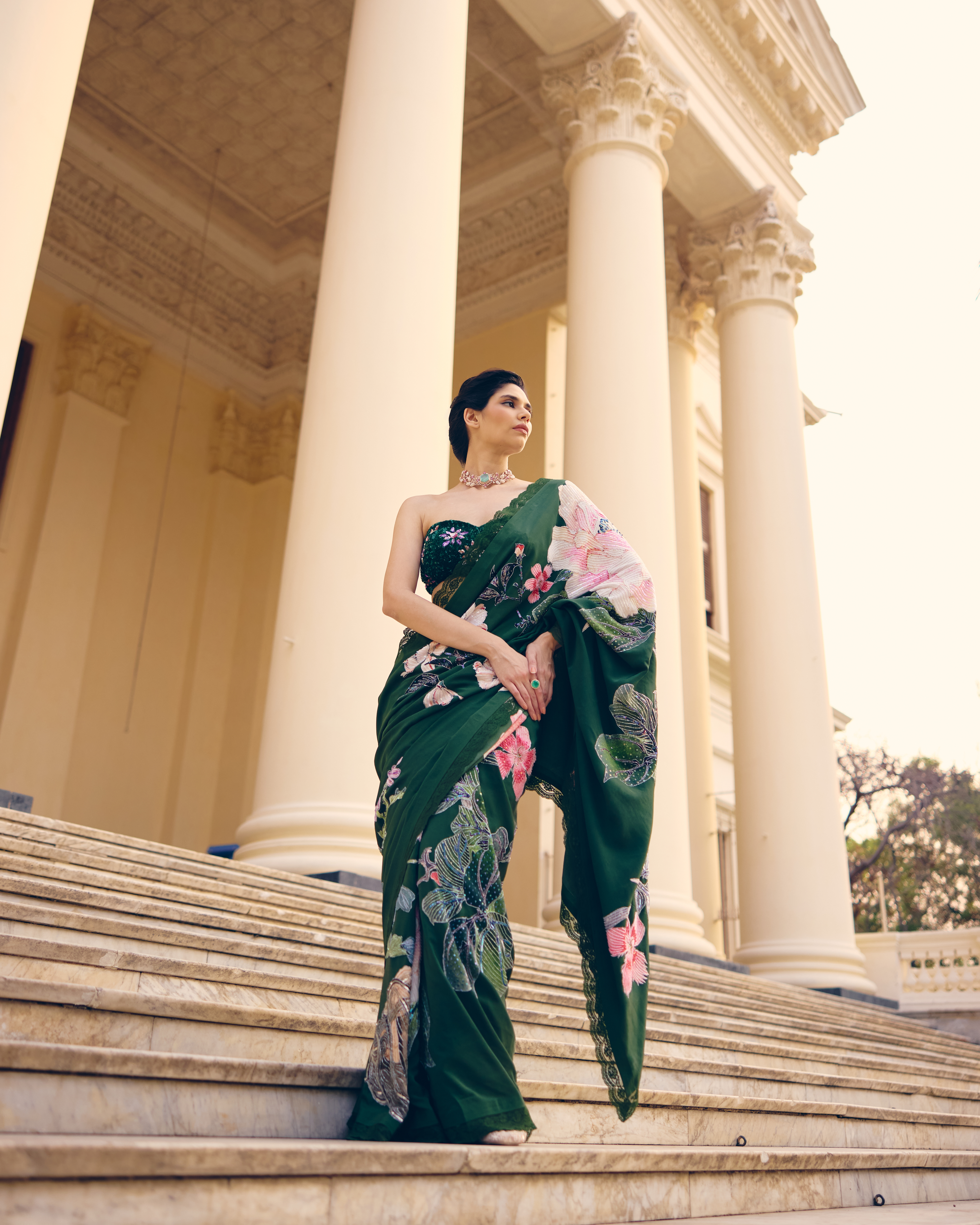 Emerald Bloom Saree Set — Aurelle collection — image 2